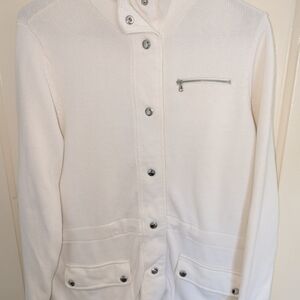 Lauren Ralph Lauren White Full Button Knit Sweater